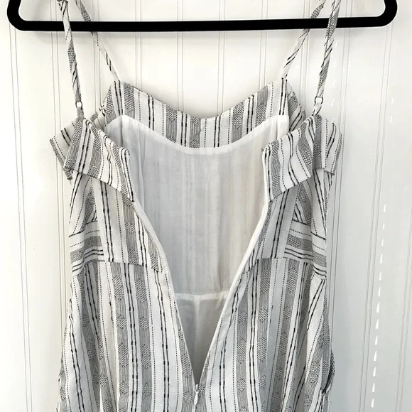 Greylin Anthropologie Striped Linen & Cotton Jumpsuit Cropped Wide Leg Zip Up S